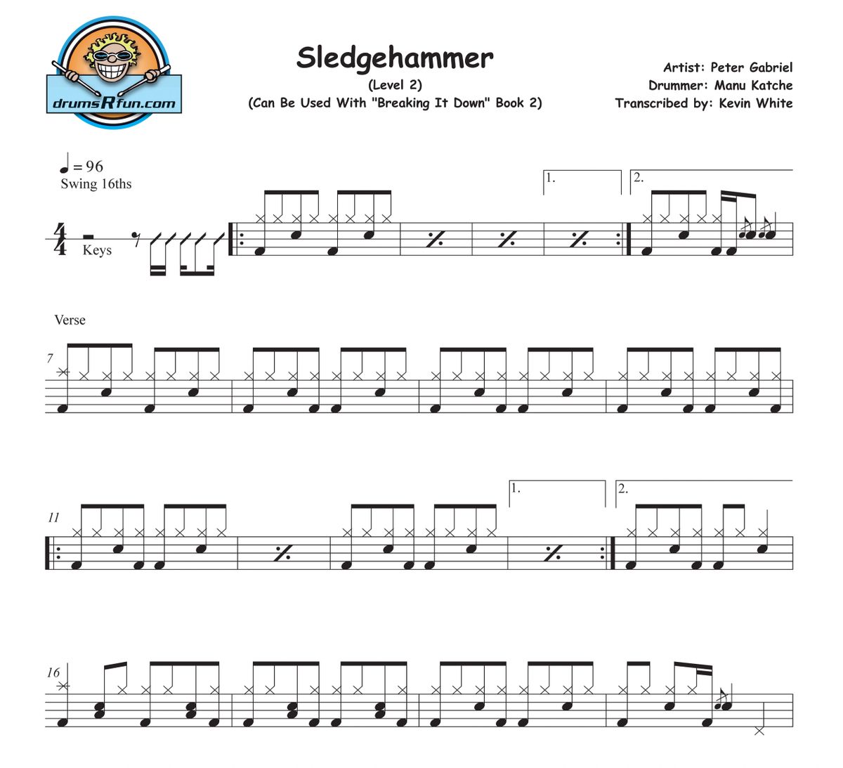 Peter Gabriel, Sledgehammer Drum Transcription Level 2